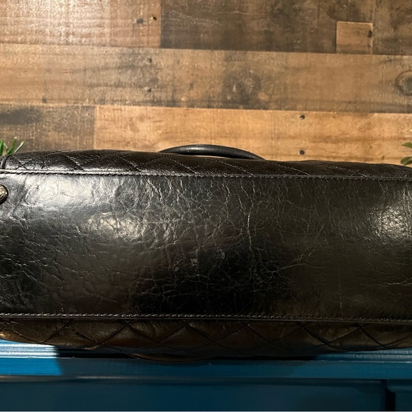 Michael Kors Black Leather Tote Silver Lock Laced Trim MK - Picture 6 of 12